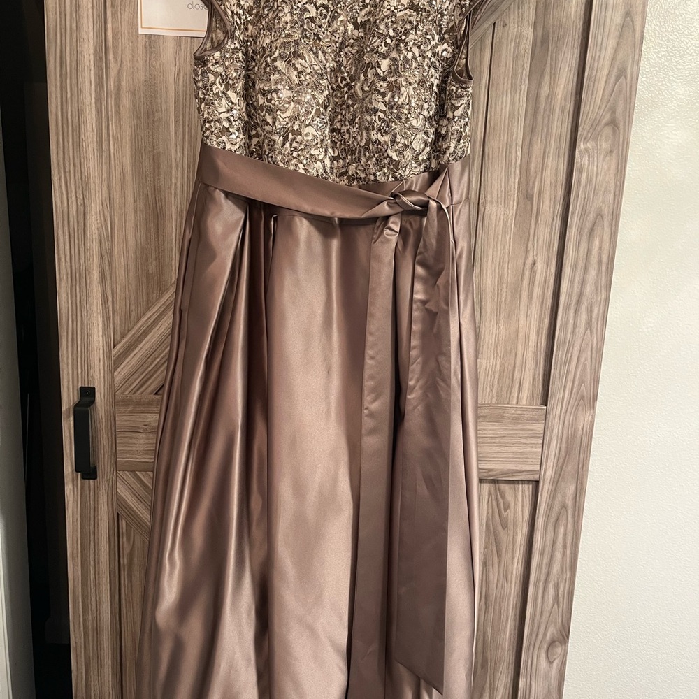 Xscape Lace and Satin Dress in Taupe